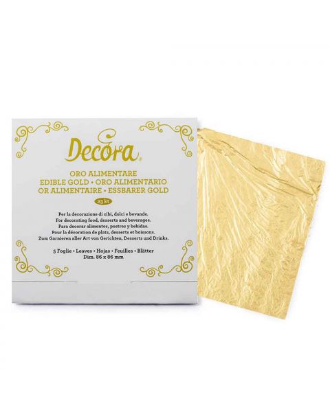 5 Foglie di oro alimentare 23 kt 86 x 86 mm per decorazione Decora