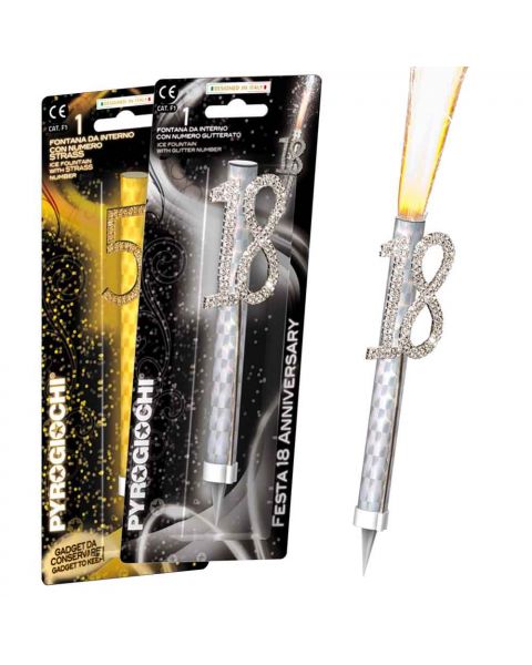 Fontane pirotecniche con numeri a strass in oro e argento