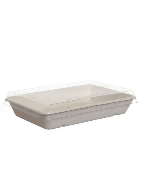 40 Vaschette con coperchio compostabili 900ml in polpa di cellulosa 23 X 15,6 h 4,6 cm
