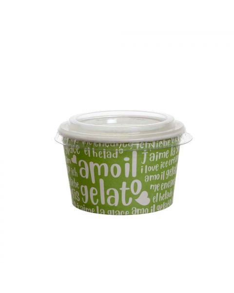 100 Coppette gelato in carta Funny verde 250ml con coperchio piatto
