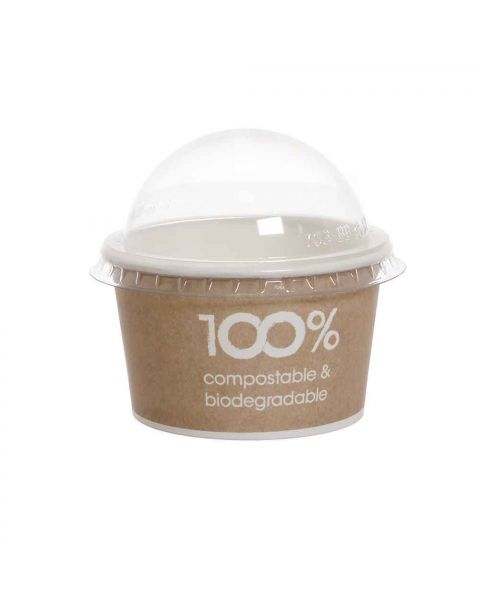 100 Coppette gelato in carta compostabili Havana 250ml con coperchio a cupola