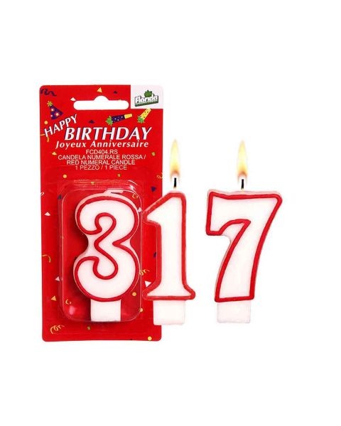 Candeline in cera con numero colore rosso