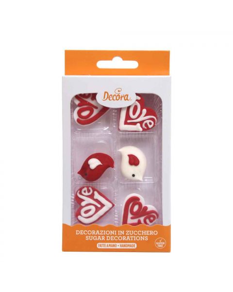 6 Decorazioni Cuori Love in zucchero Decora