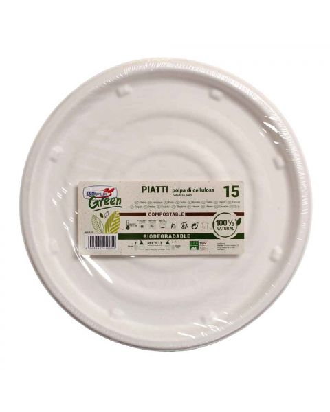 15 Piatti da pizza rotondi in polpa di cellulosa DOpla Green Ø32 cm