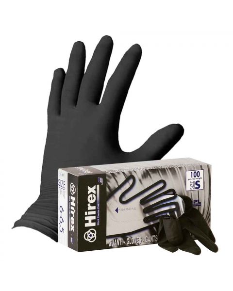 Guanti in lattice monouso Hirex colore nero indossato