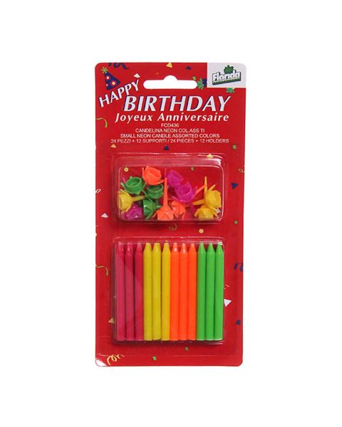 Candeline compleanno Neon fiamma multicolore - confezione