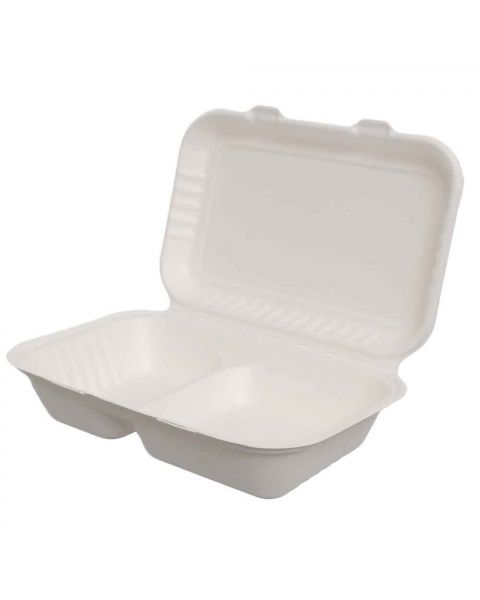 50 Box doppi con coperchio asporto in polpa compostabili 24,9x16xh6,5cm