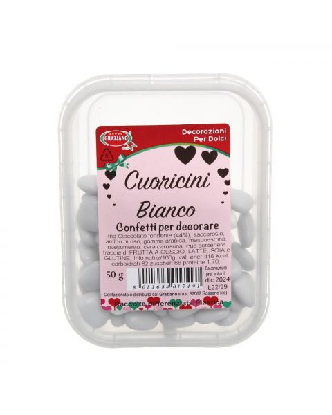 Confetti di cioccolato cuoricini bianchi per decorazione 50 g