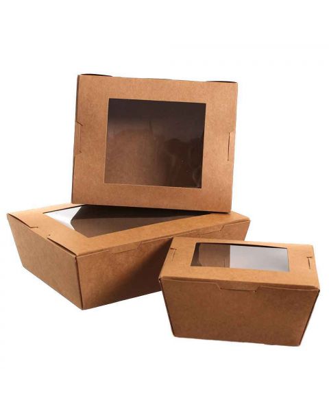 50 Box take away in cartoncino con coperchio a cerniera e finestra