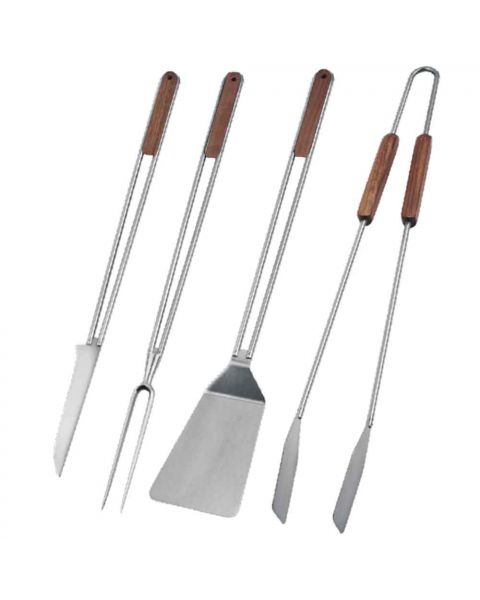 Set 4 utensili da barbecue con manico in acciaio inox