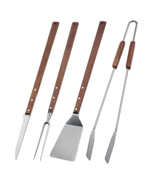 Set 4 utensili da barbecue con manico in legno 