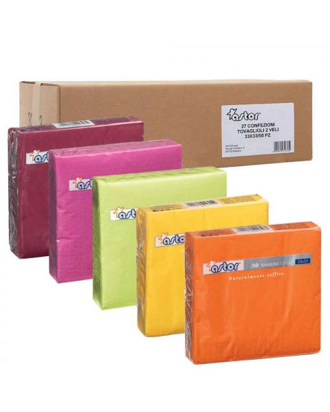 Cartone 1350 Tovaglioli di carta colorati 2 veli 33x33 cm Astor