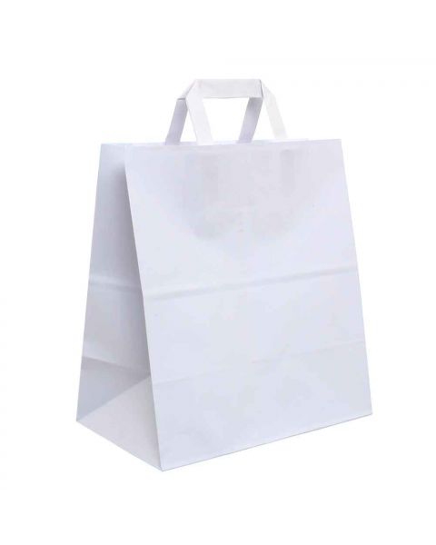 200 Shopper buste in carta bianco tinta unita da asporto 27x16 h29 cm