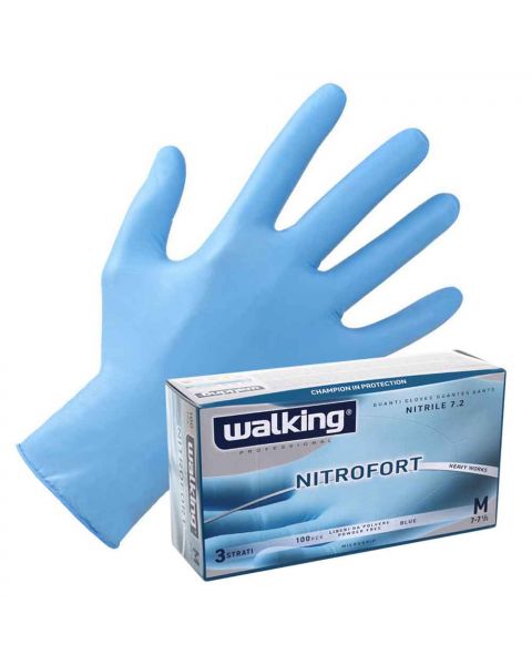 100 Guanti nitrile monouso azzurri Walking Nitrofort 3 strati 